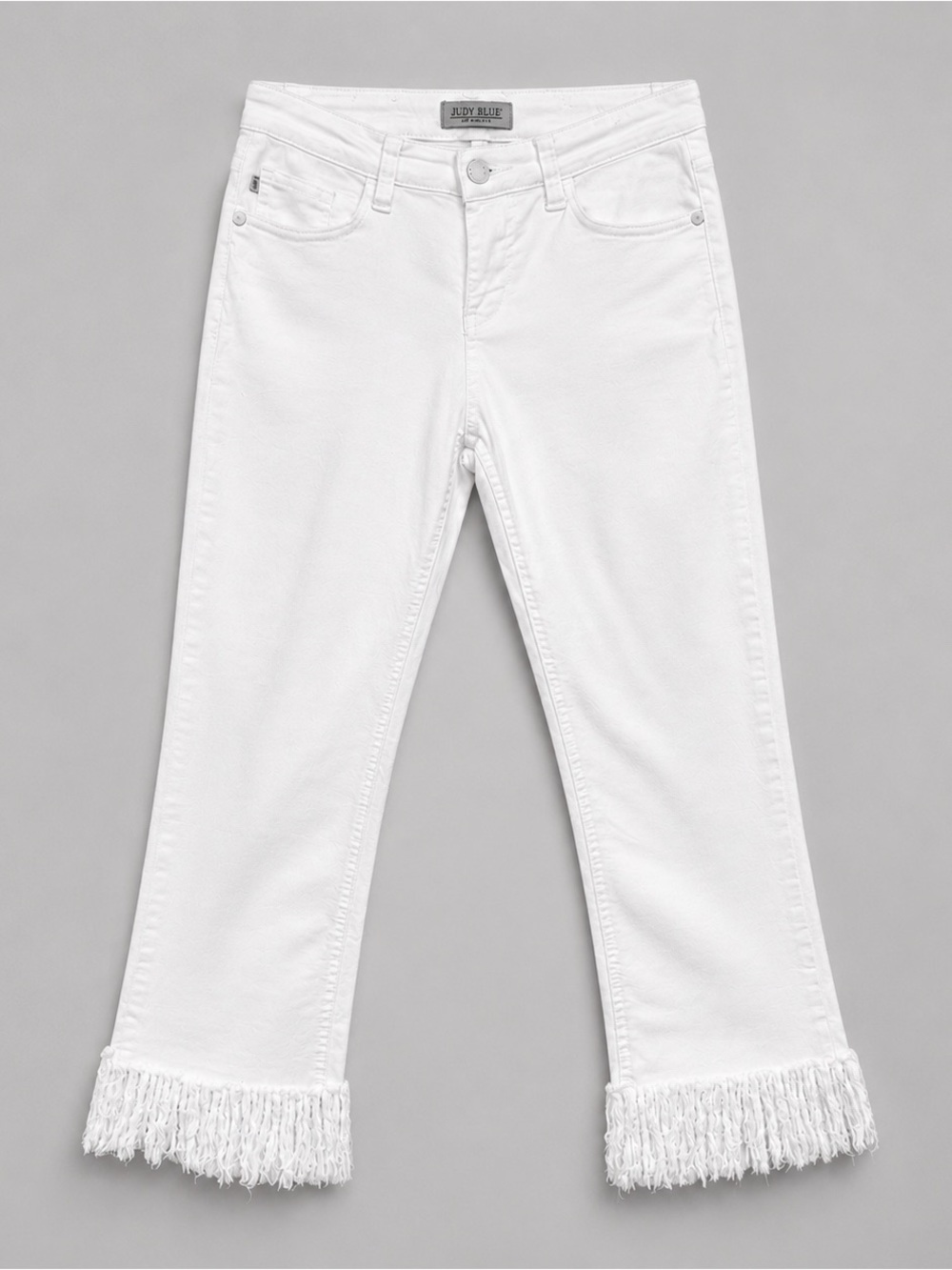 Judy Blue White Cropped Fringe Hem Jeans Women’s Size 3/26 Mid Rise Stretch
